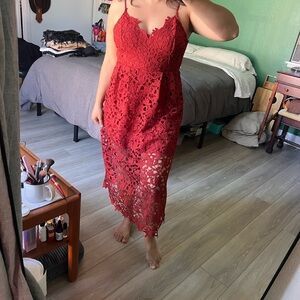 Astr Red Lace Midi Dress